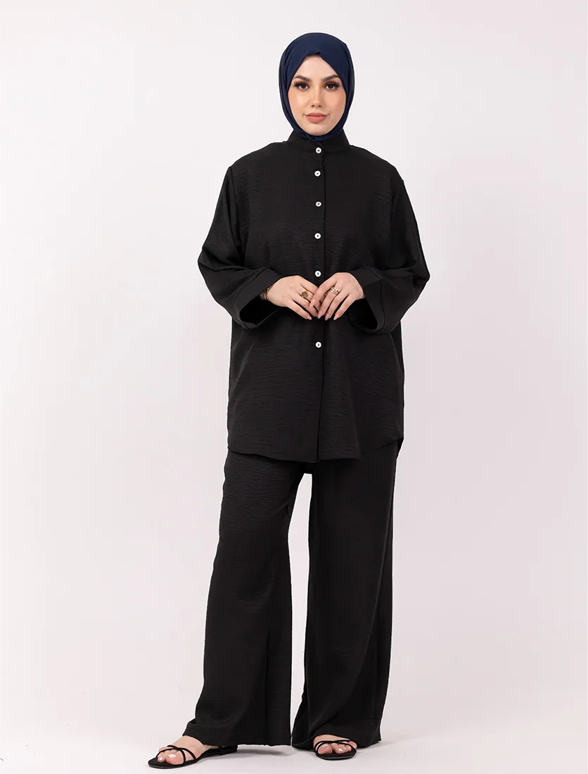Black Linen Feel Co Ord